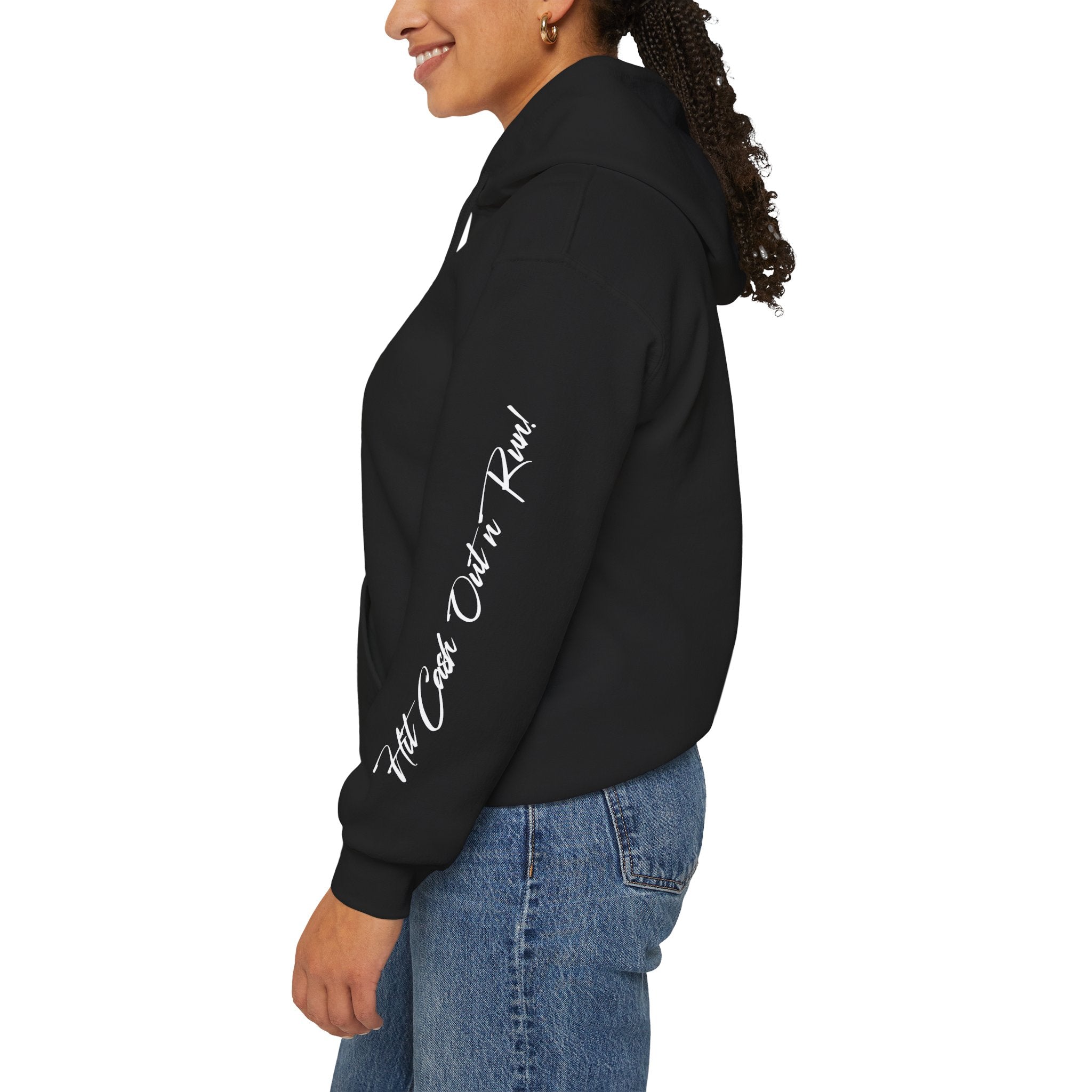 HIT CASH OUT N' RUN Black Hoodie with Signature Arm Sleeves