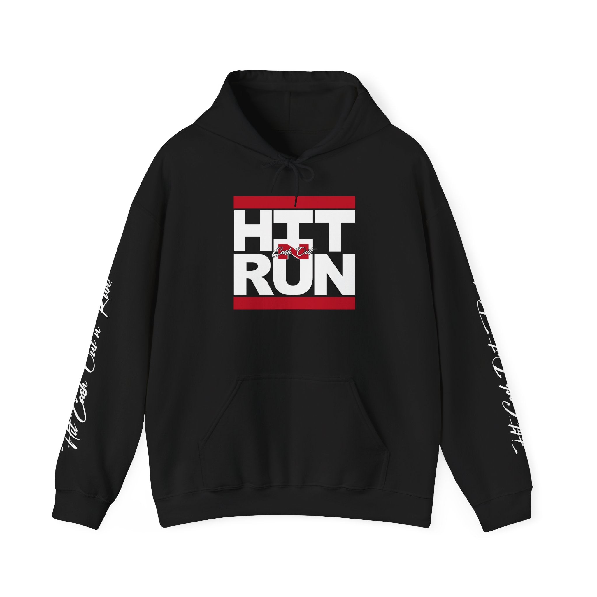 HIT CASH OUT N' RUN Black Hoodie with Signature Arm Sleeves