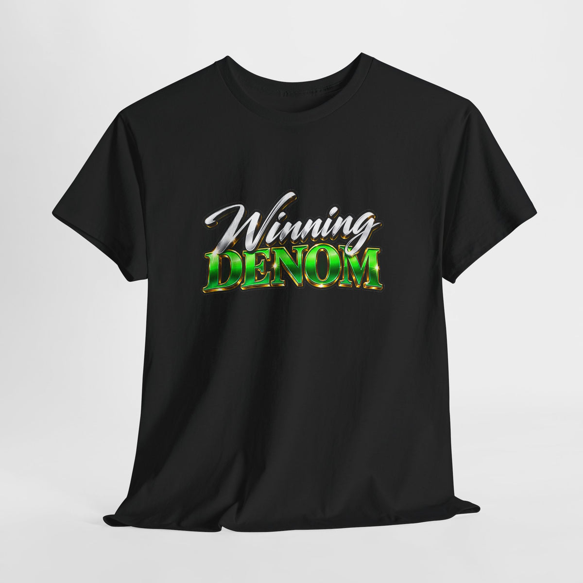 Denom Minimalist Logo Tee — Neon Green Text Cotton T-Shirt