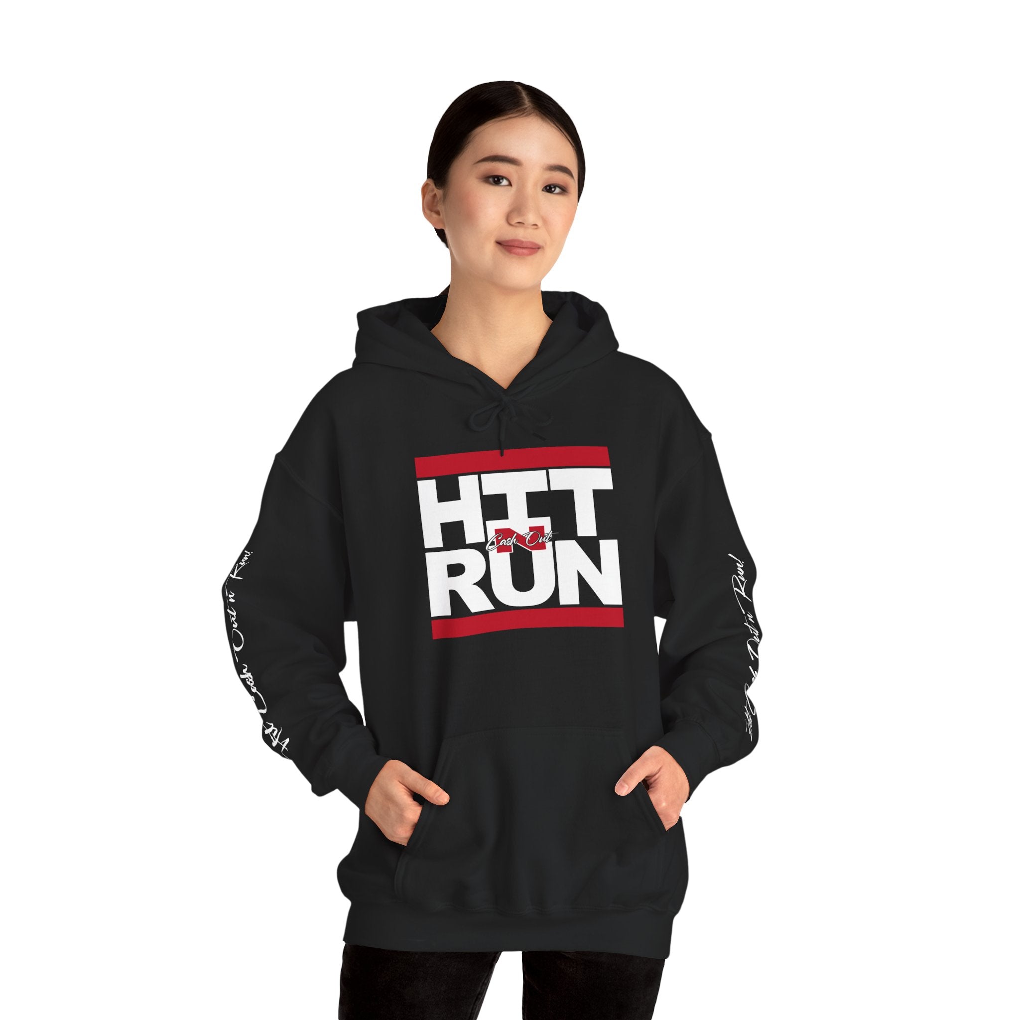 HIT CASH OUT N' RUN Black Hoodie with Signature Arm Sleeves