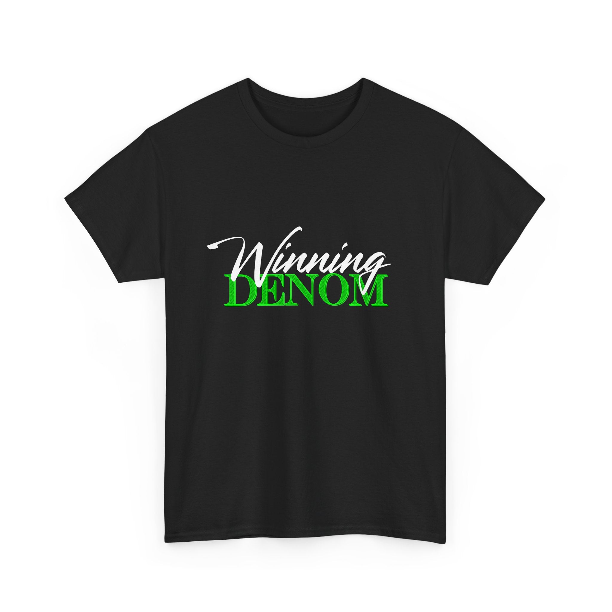 Denom Minimalist Logo Tee — Neon Green Text Cotton T-Shirt