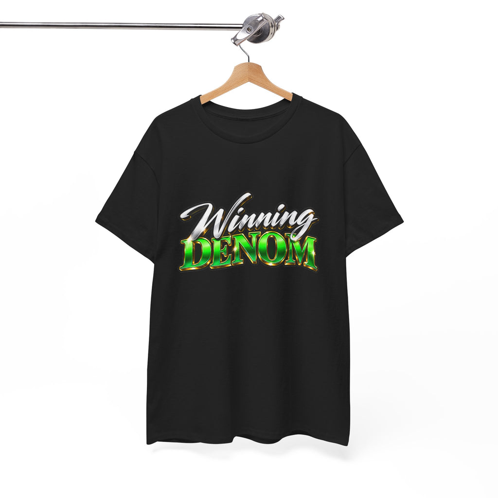 Denom Minimalist Logo Tee — Neon Green Text Cotton T-Shirt