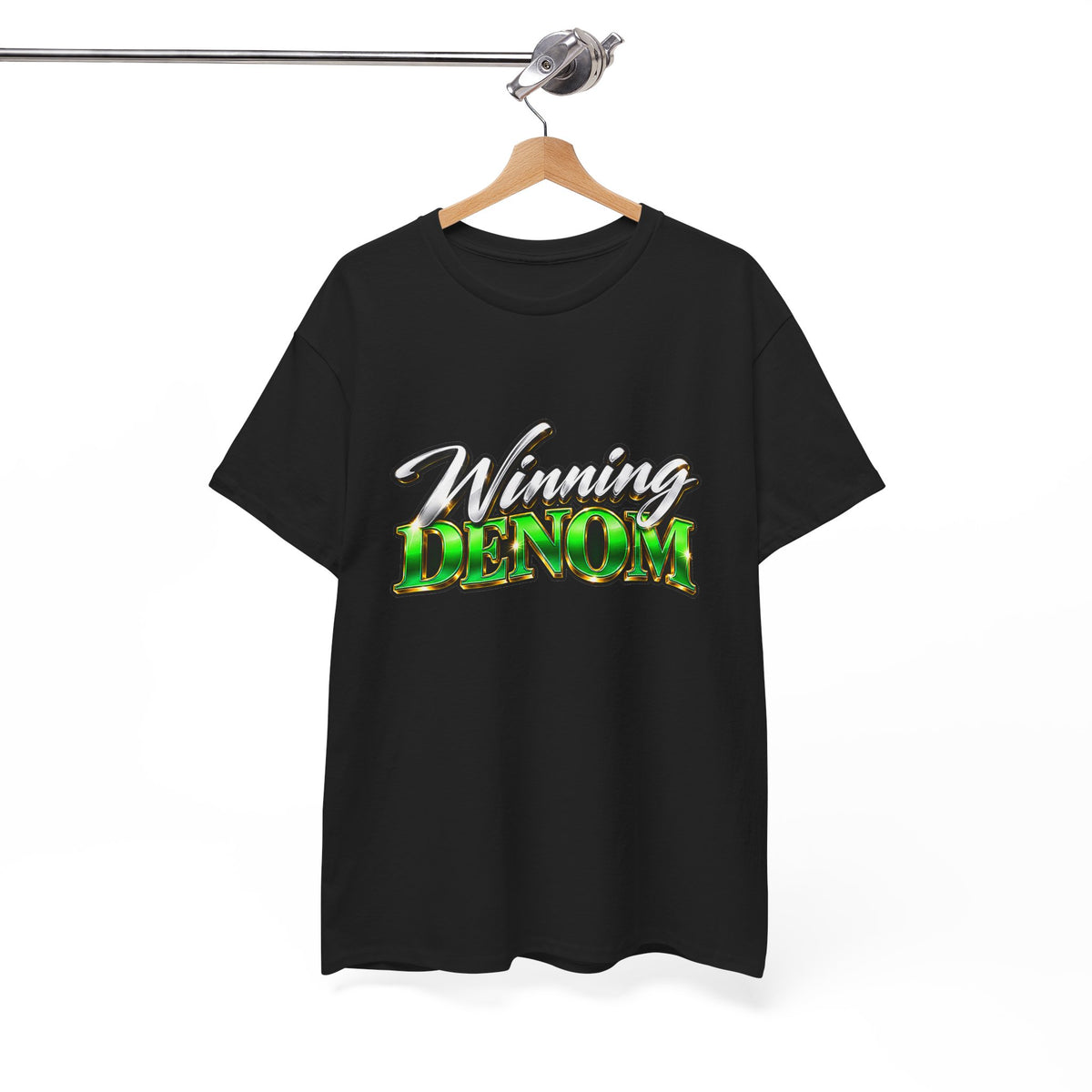 Denom Minimalist Logo Tee — Neon Green Text Cotton T-Shirt