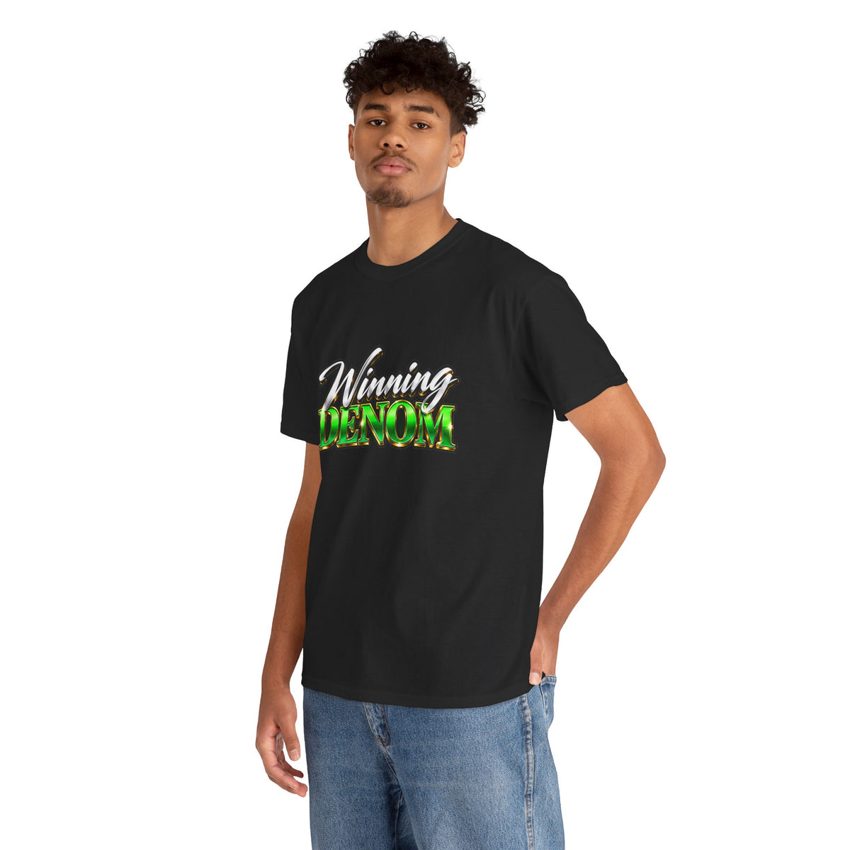 Denom Minimalist Logo Tee — Neon Green Text Cotton T-Shirt