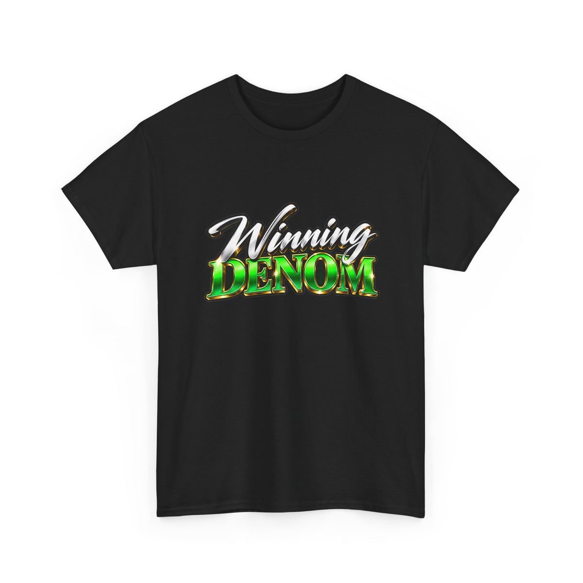 Denom Minimalist Logo Tee — Neon Green Text Cotton T-Shirt